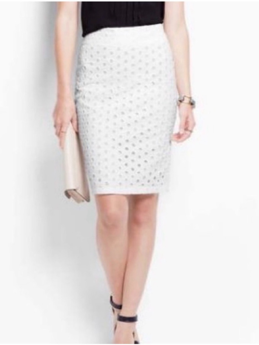 Ann Taylor Classic White Eyelet Pencil Skirt.